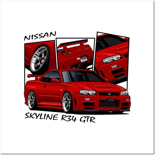 Nissan Skyline GTR R34, JDM Car Wall Art by T-JD